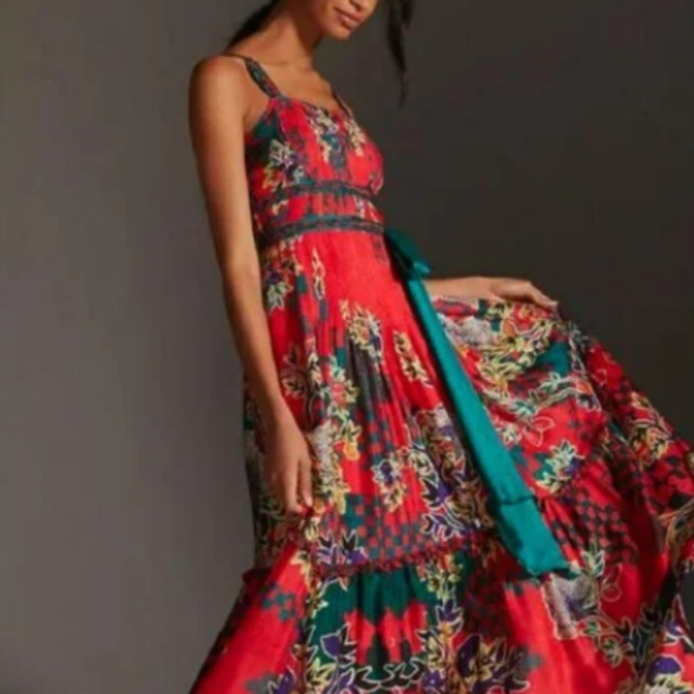 Anthropologie Pleated Floral Midi Dress by Bhanuni by Jyoti